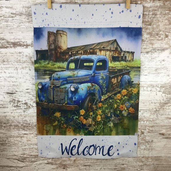Vintage Blue Truck on the Farm Garden Flag - Picture 2 of 5